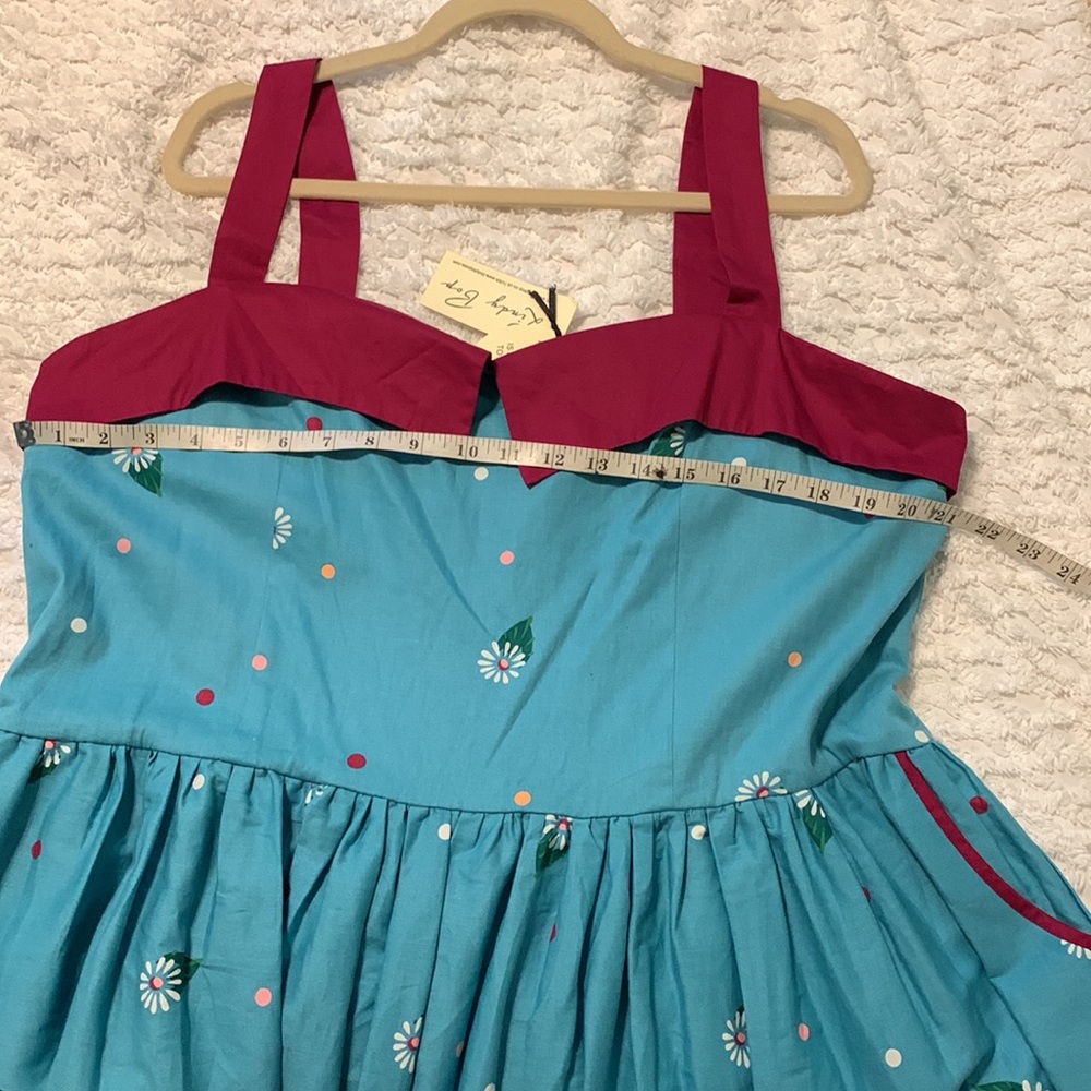 LINDY BOP RARE SASKIA TEAL AND PURPLE FOLK FLOWER DRESS - Picture 8 of 11
